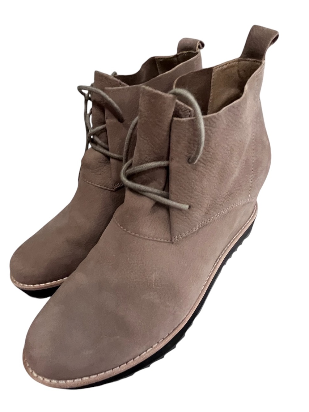 Eileen Fisher Nubuck Taupe brown Lace-Up suede Leather Wedge Ankle Boots Size 9 - Picture 3 of 12